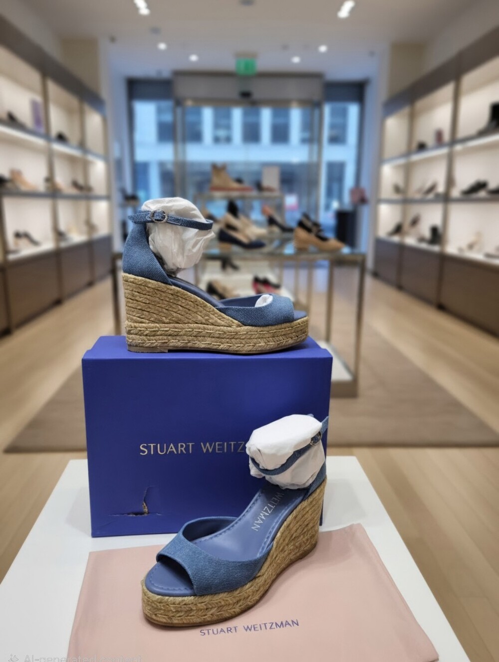 STUART WEITZMAN NUDISTIA ESPADRILLE WEDGE DENIM SANDALS WOMEN'S SZ 9 B NEW $695